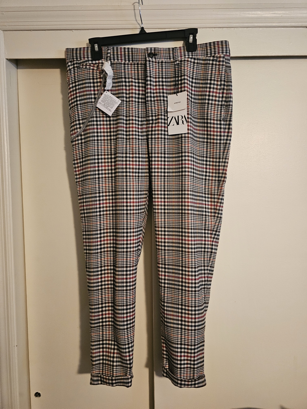 ZARA Men's Plaid Chinos in Black, White & Red